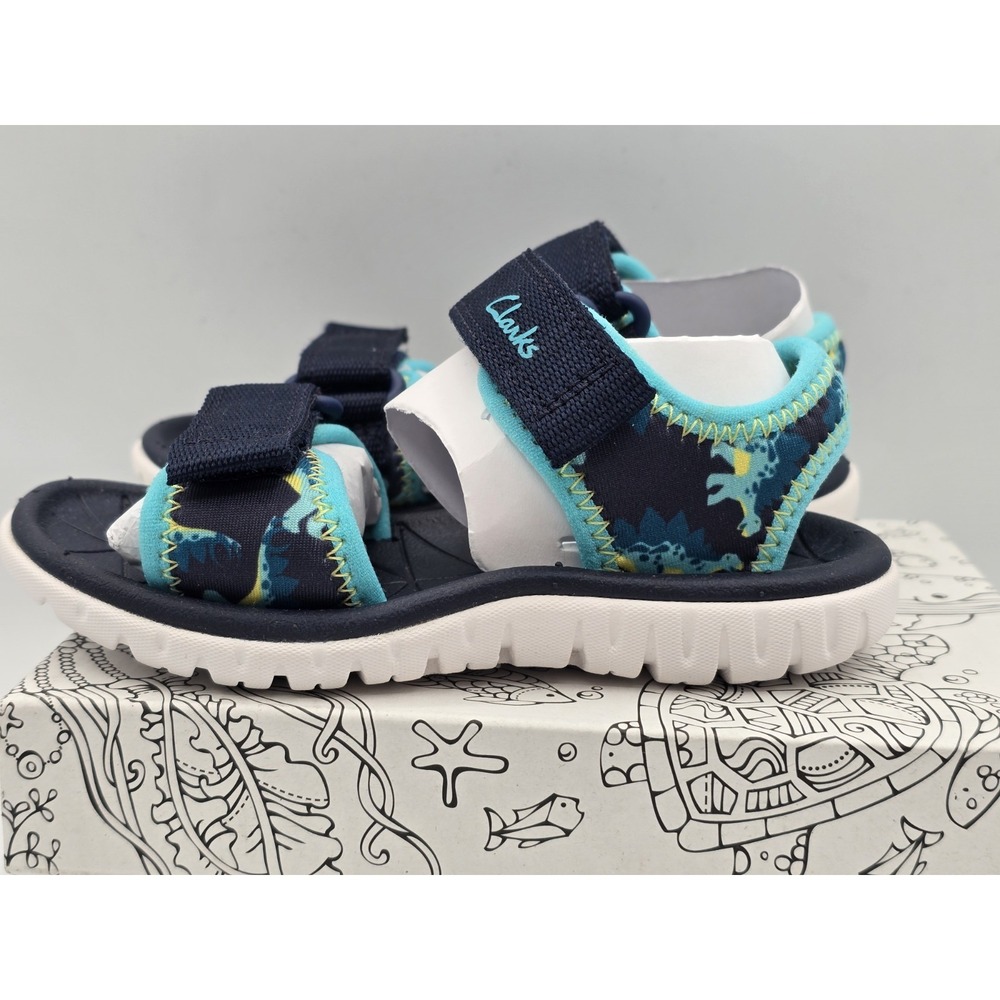 Clarks - Kids - Adjustable Sandals, SurfingTide K - Navy Marine Dinosaur‎ Sz 8 M - Picture 5 of 13